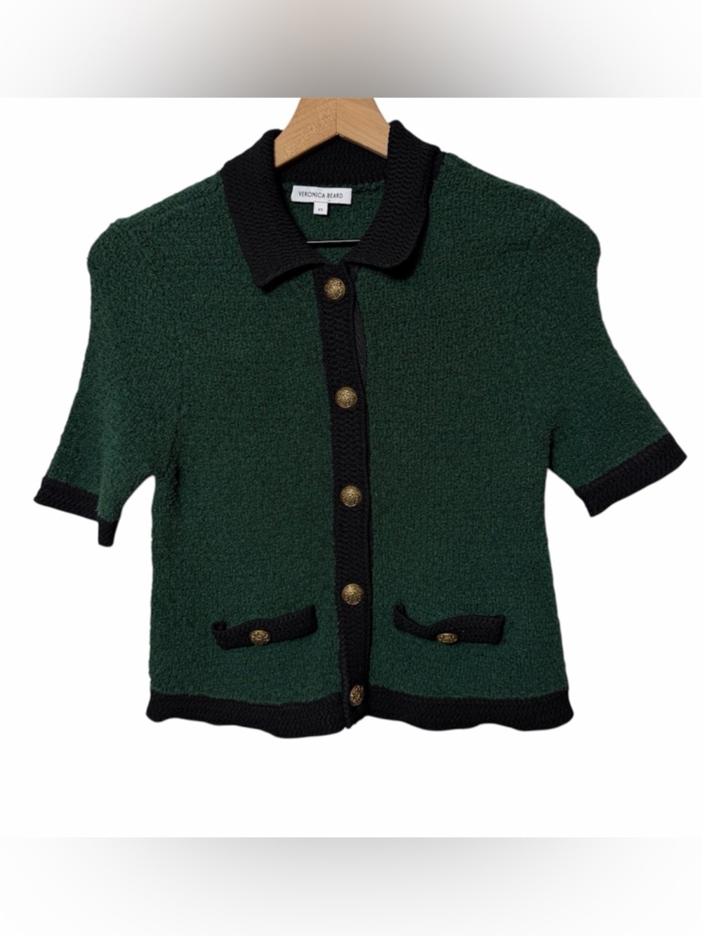 Veronica Beard Marie Tweed Cardigan XS Pine Black Knit Jacket Luxe Preppy - Picture 2 of 7